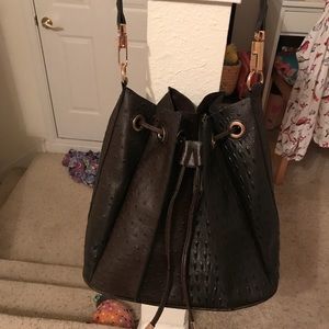 Brown drawstring bucket bag